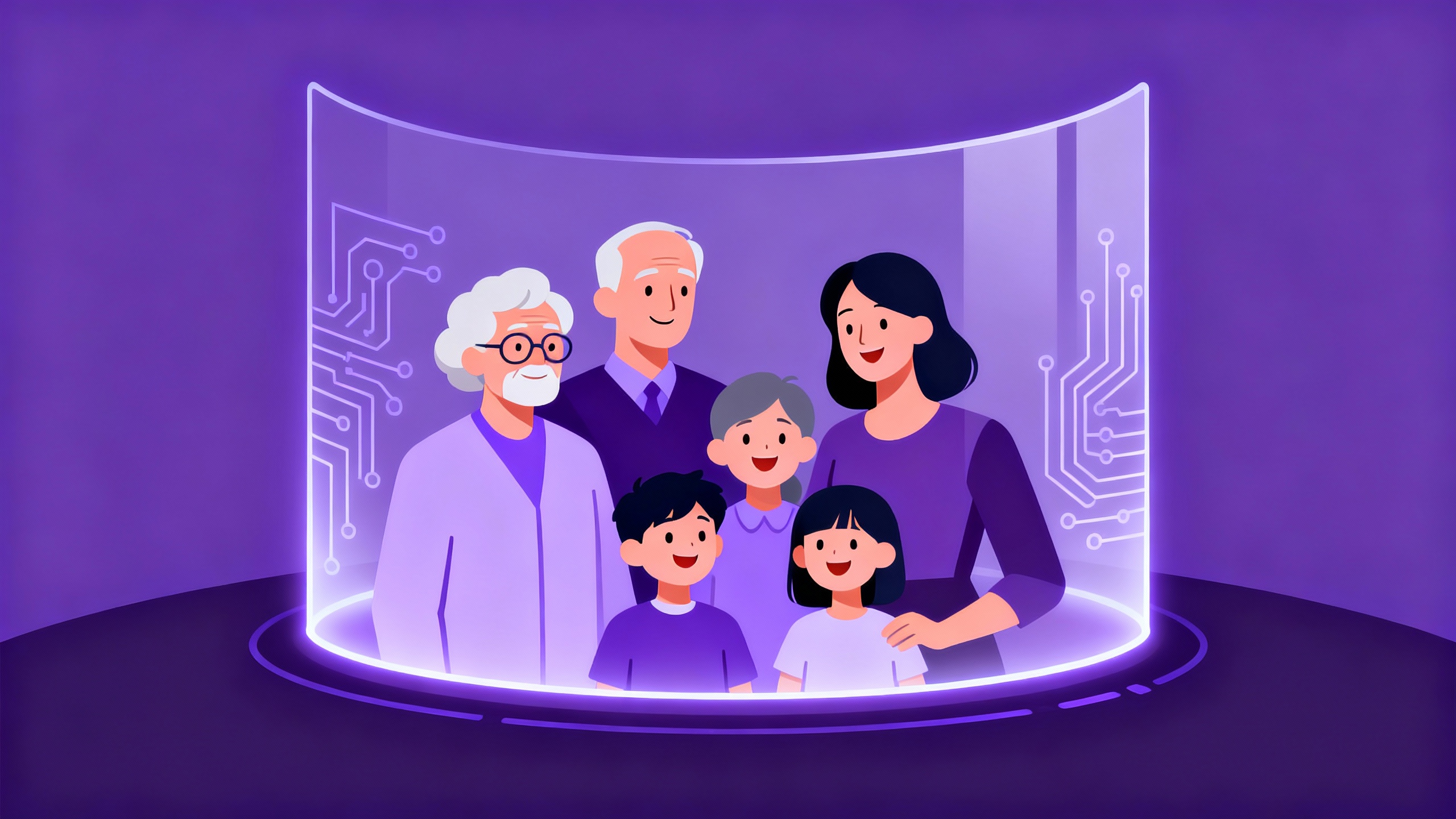 Multi-generational family connected by protective shield